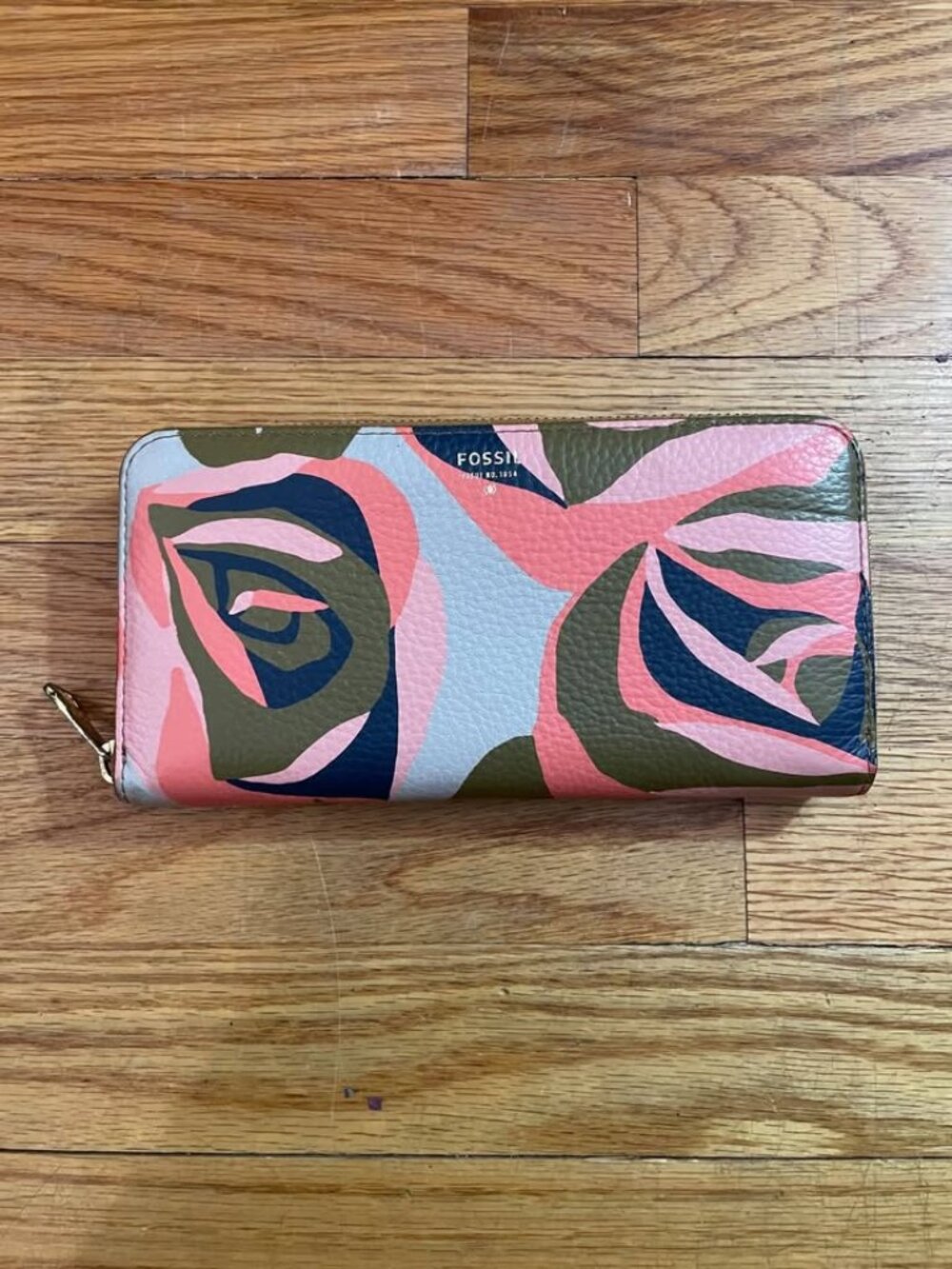 Fossil Slim Geometric/Floral Sydney Zip Wallet Brown